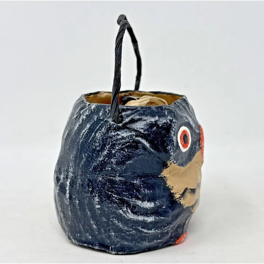 Pottery Barn Kids Paper Mache Owl & Skull Mini Candy Holder Halloween 3x3 Retro